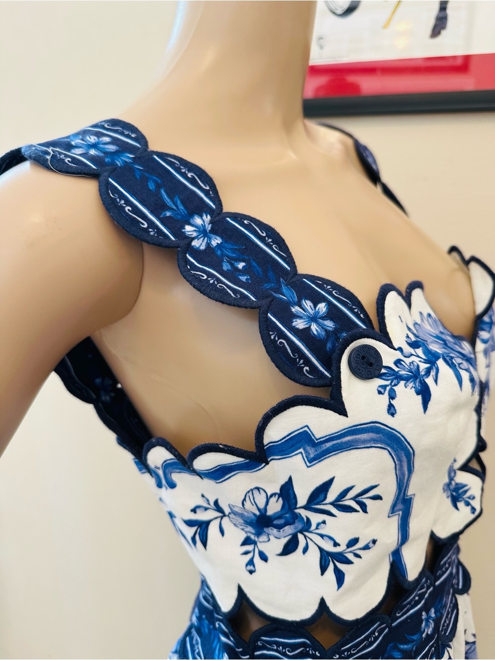 FARM Rio White Midi Dress with Blue Floral Print - Picture 7 of 16